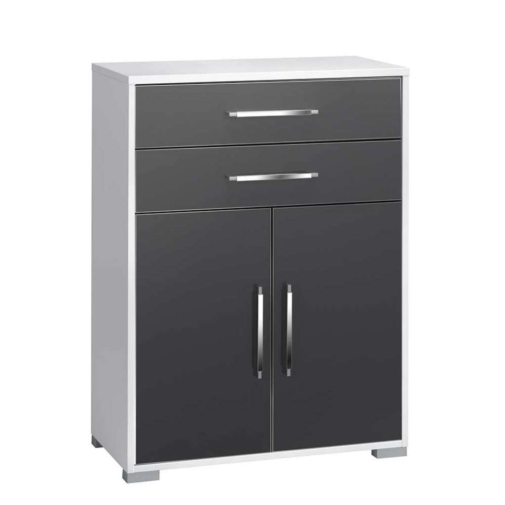 Kleiner Aktenschrank in Grau Hochglanz und Weiß 80 cm breit