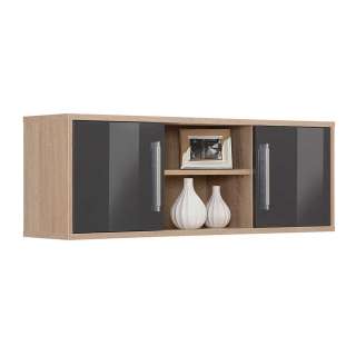 Büro Hängeschrank in Grau Hochglanz und Eiche Sonoma modern