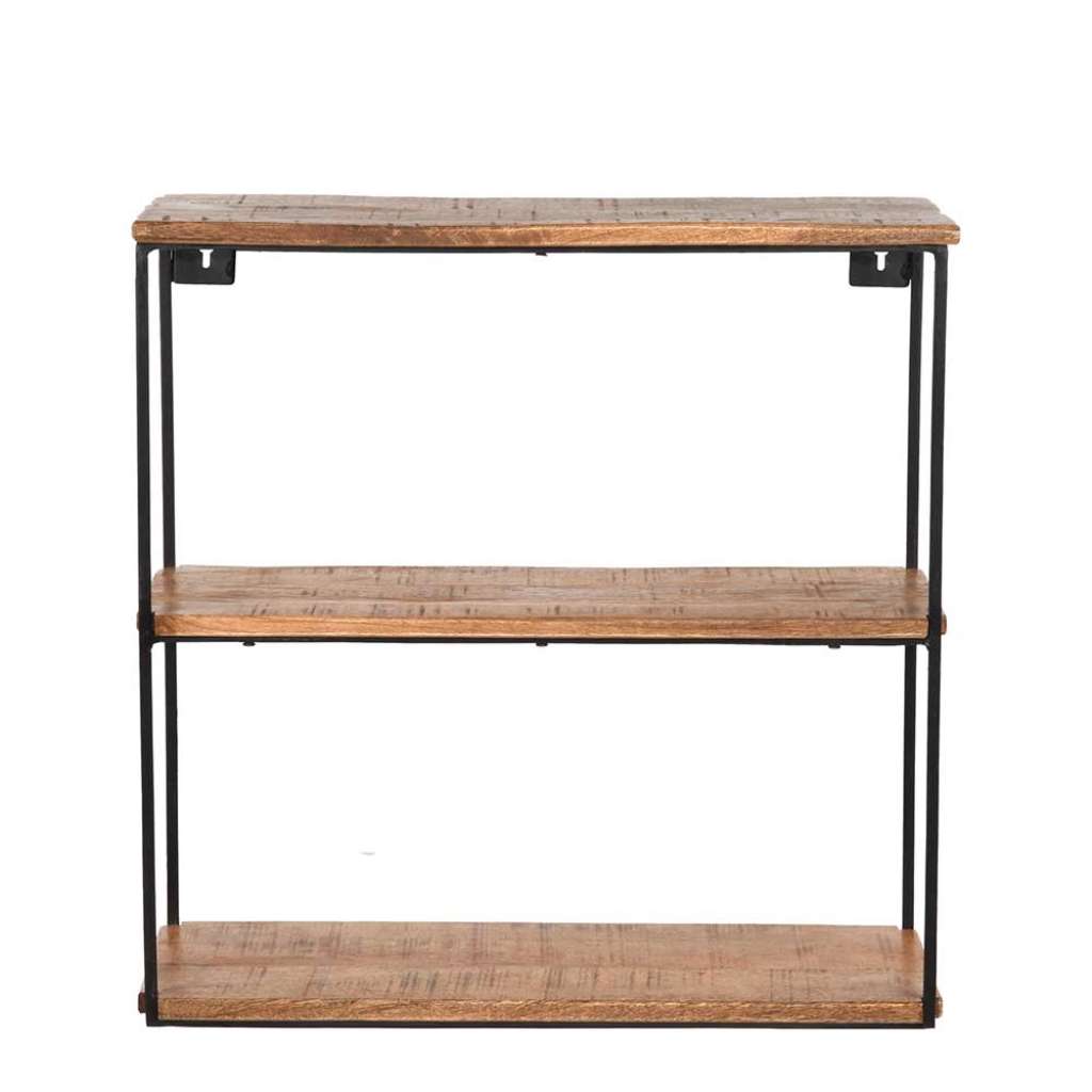 Wandregal aus Mangobaum Massivholz und Metall 50 cm breit