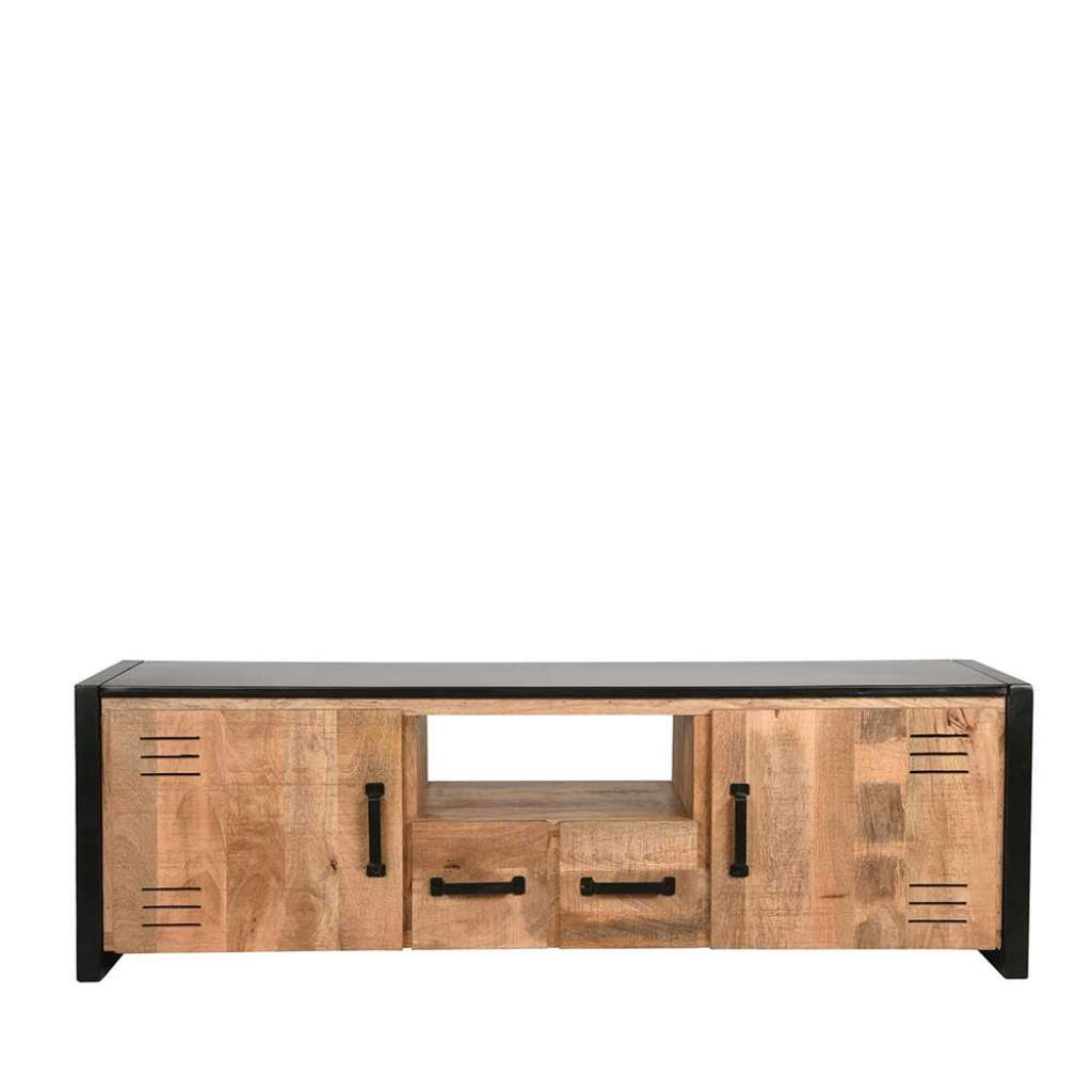 TV Lowboard aus Mangobaum Massivholz und Metall Loft Design