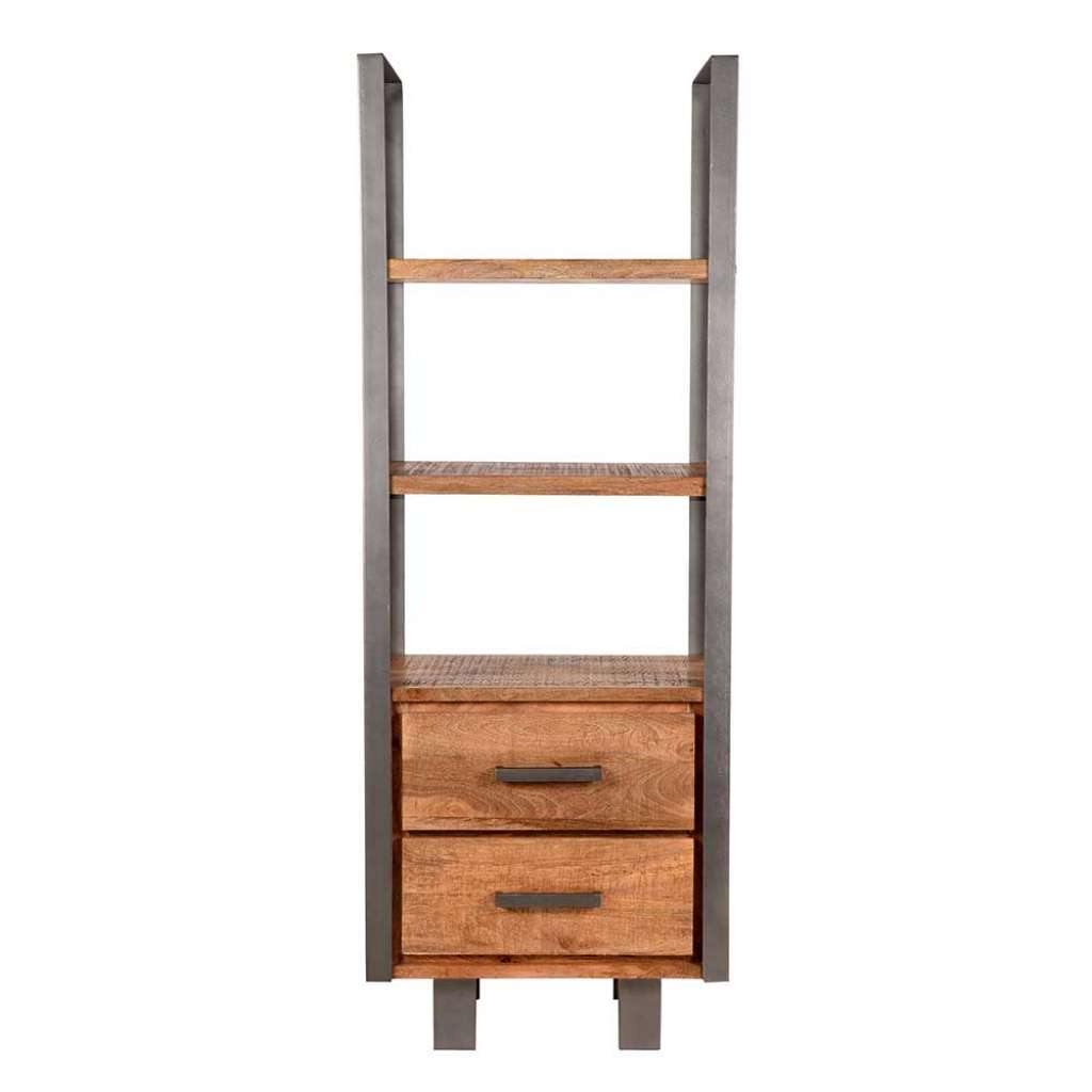 Standregal aus Mangobaum Massivholz und Metall 185 cm hoch