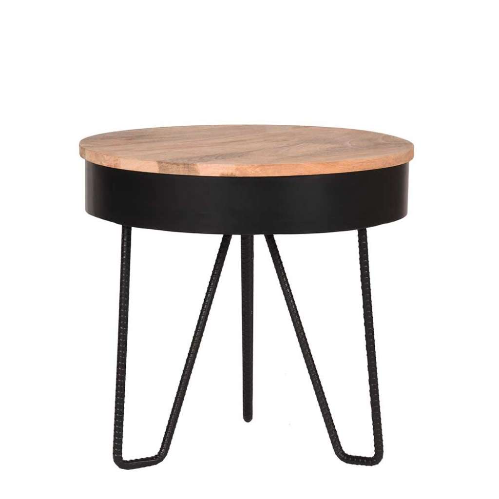 Runder Beistelltisch in Schwarz und Mangobaum Loft Design