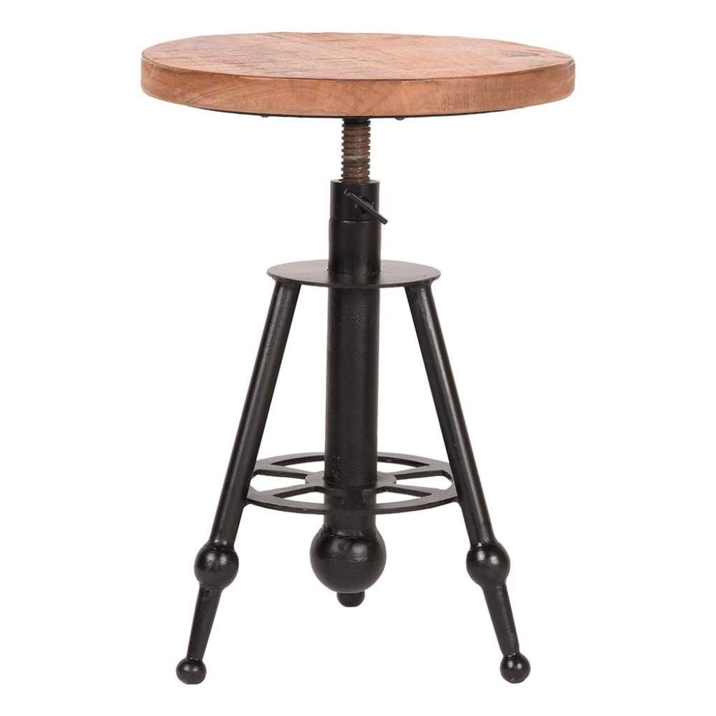 Arbeitshocker aus Mangobaum Massivholz und Metall Gewindedrehung