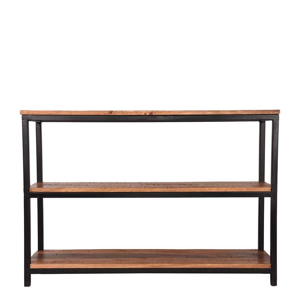 Standregal aus Mangobaum Massivholz und Metall 110 cm breit