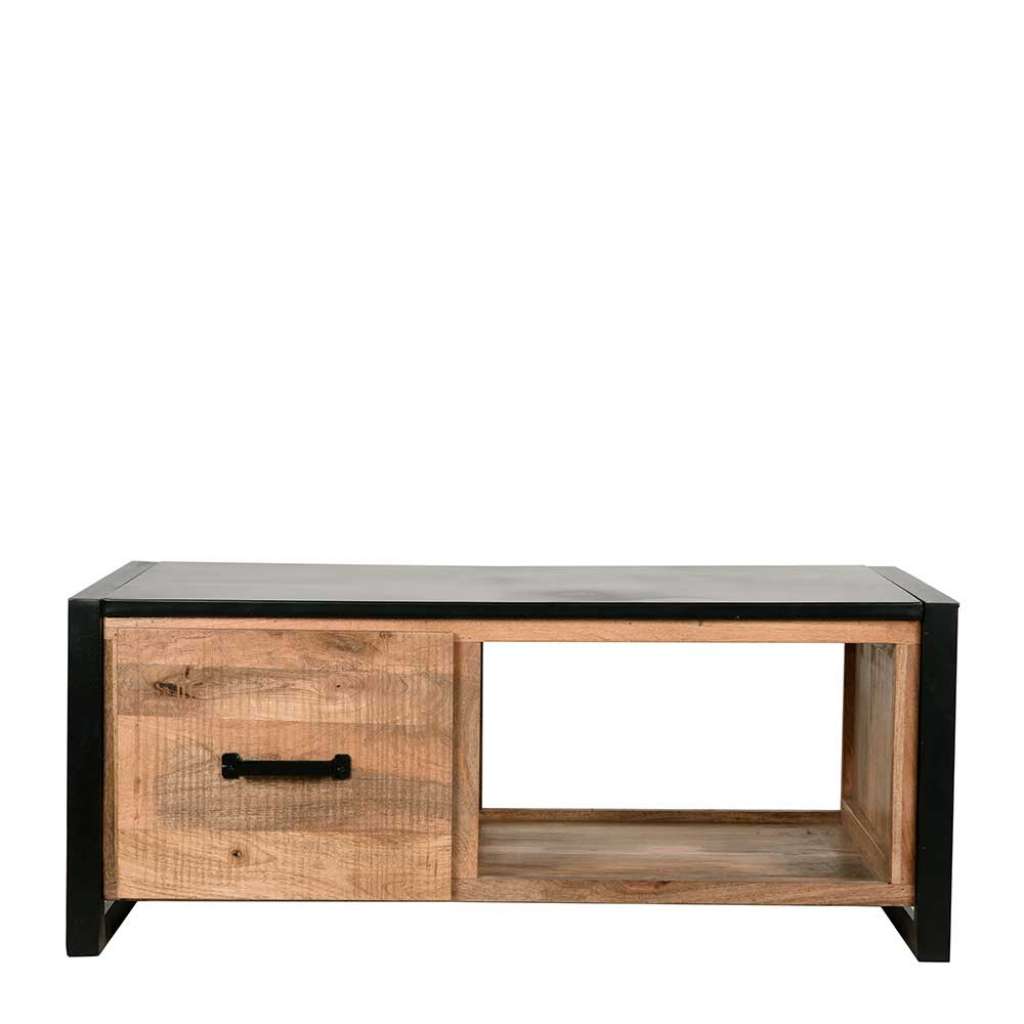 Wohnzimmertisch aus Mangobaum Massivholz und Metall 45 cm hoch