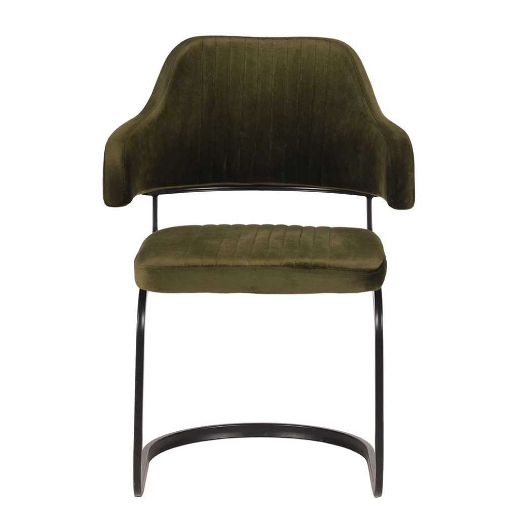 Samt Freischwinger in Olivgrün Metallgestell