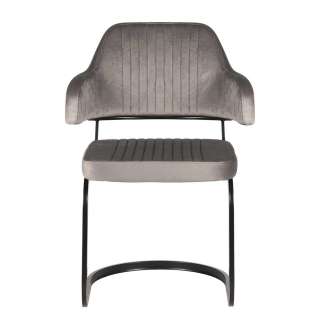Freischwinger Sessel in Grau Samt 50 cm Sitzhöhe