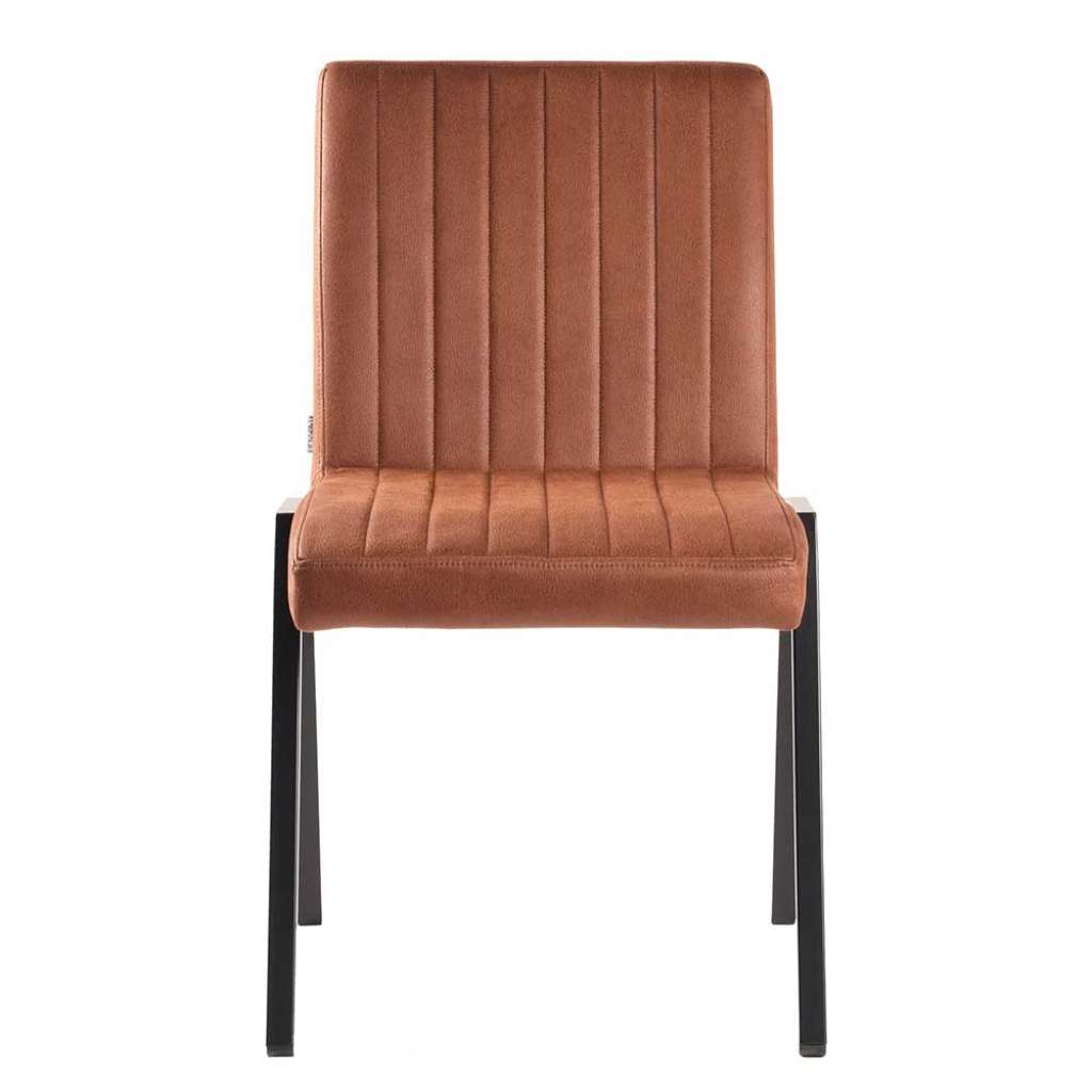 Esszimmer Stuhl in Cognac Braun Microfaser Metallgestell