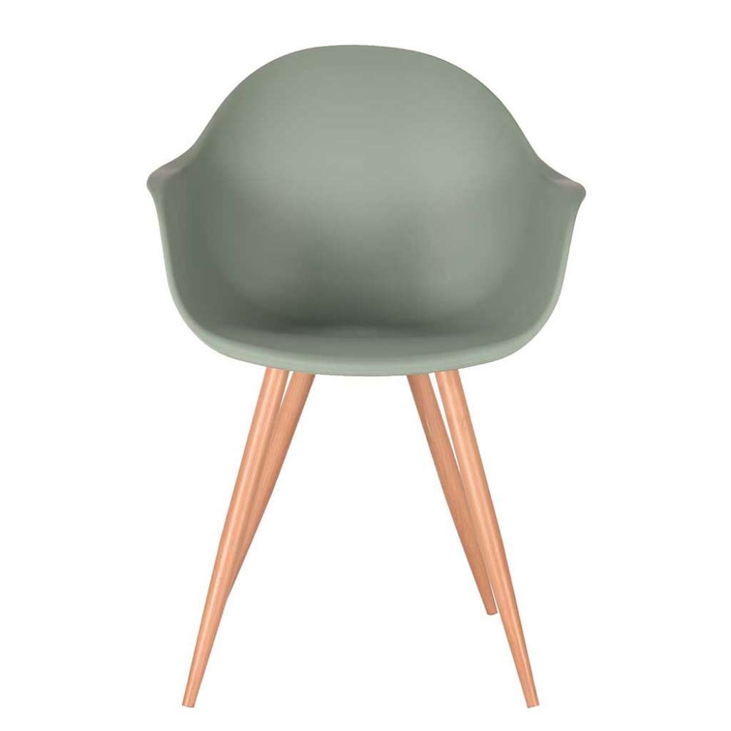 Armstuhl in Graugrün Kunststoff Metallgestell in Eiche Optik