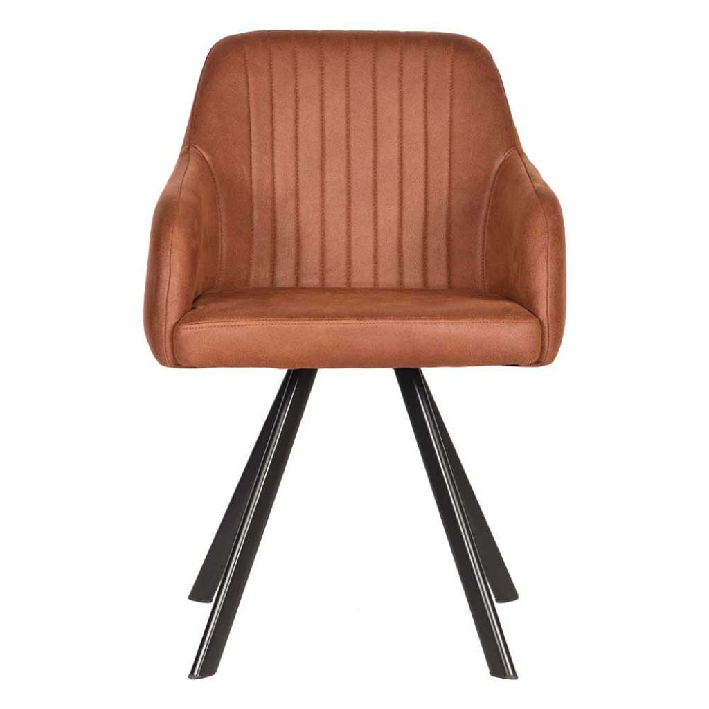 Armlehnen Polsterstuhl in Cognac Braun Microfaser Metallgestell in Schwarz