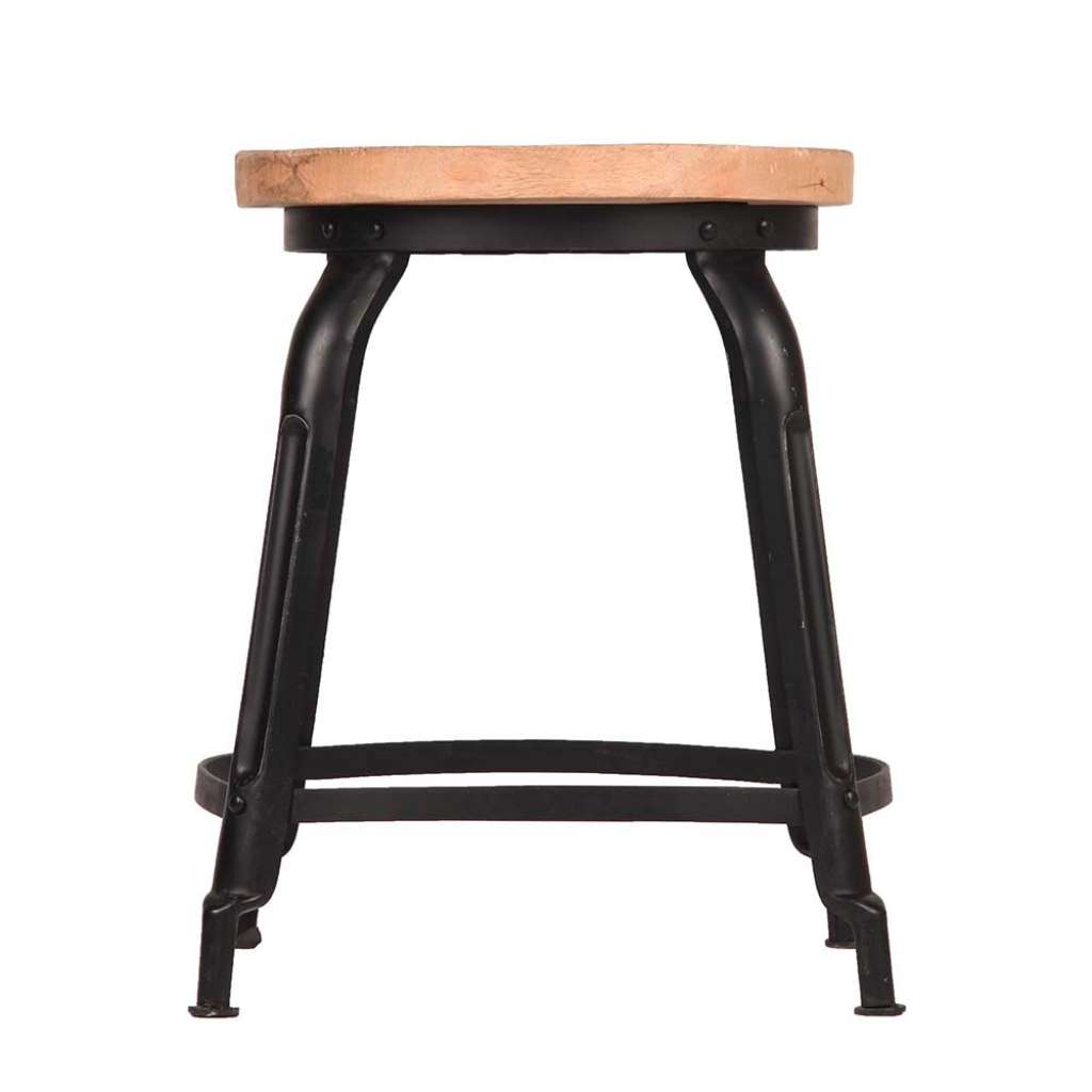 Hocker aus Mangobaum Massivholz und Metall naturbelassen