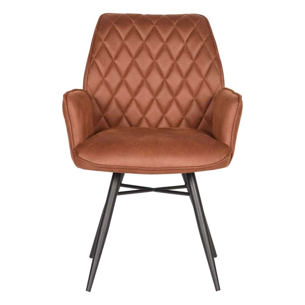 Esstischstuhl in Cognac Braun Microfaser Armlehnen