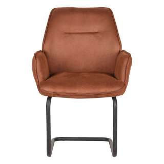 Freischwinger in Cognac Braun Microfaser Armlehnen