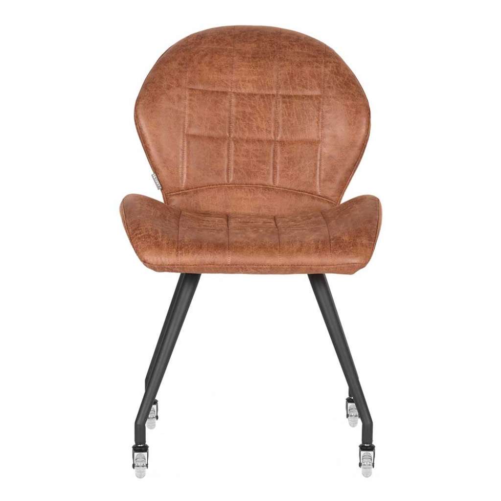 Polsterstuhl in Cognac Braun Leder Rollen