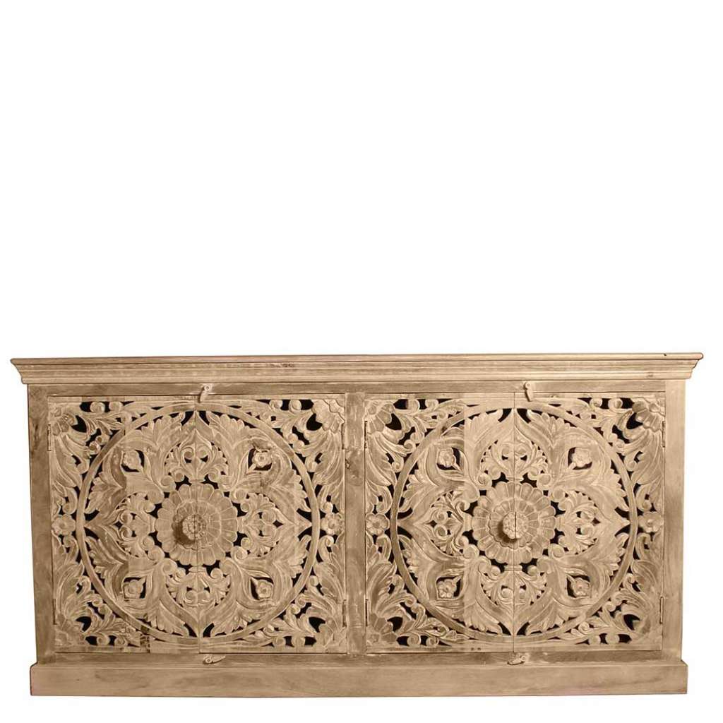 Massivholz Sideboard im Vintage Look floralen Schnitzereien versehen