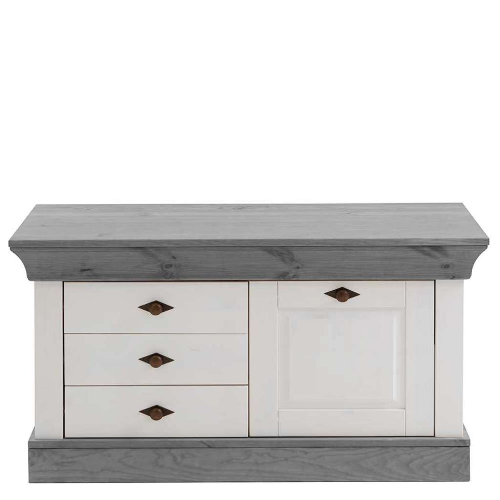 Garderoben Sitzbank in Weiß und Grau Kiefer teilmassiv Klappe