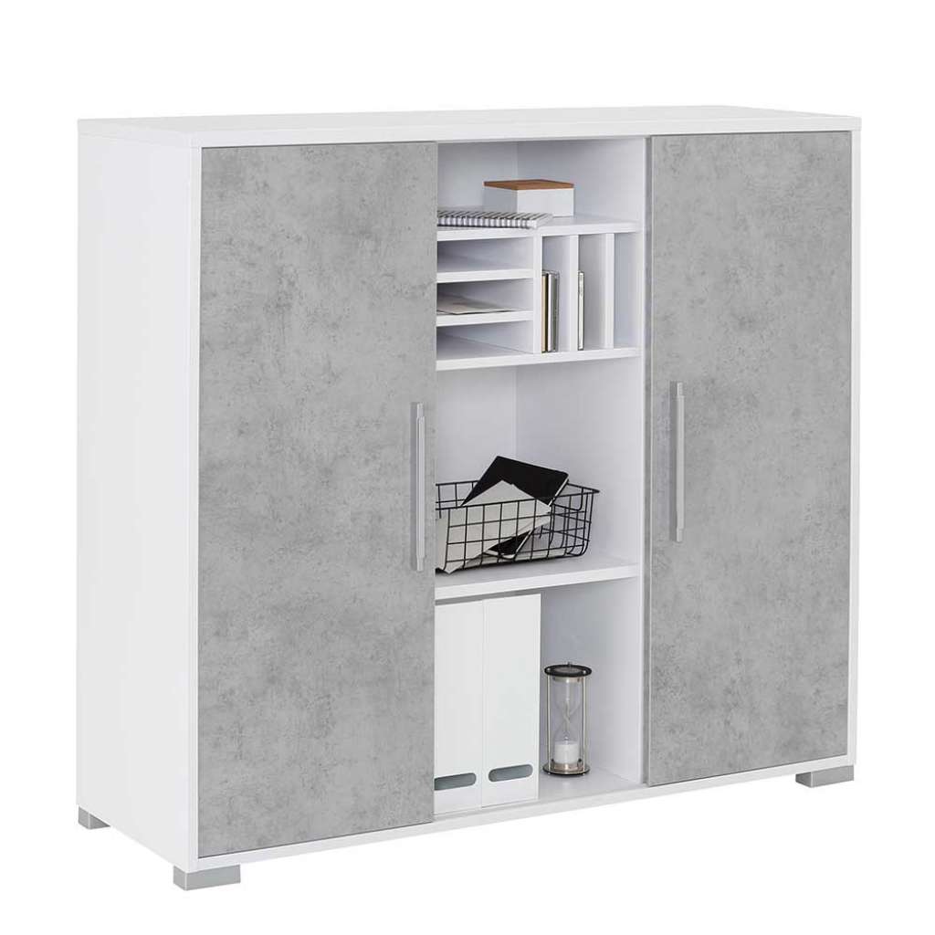 Büroschrank in Weiß und Grau Schiebetüren