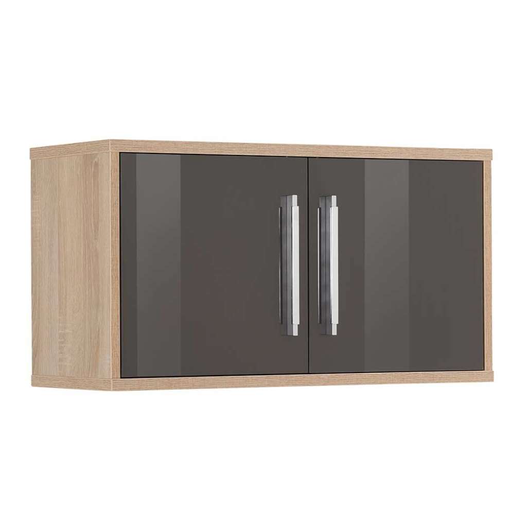 Hängender Ordnerschrank in Grau Hochglanz und Sonoma Eiche 80 cm breit