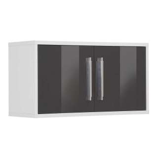 Office Hängeschrank in Weiß und Grau Hochglanz 80 cm breit