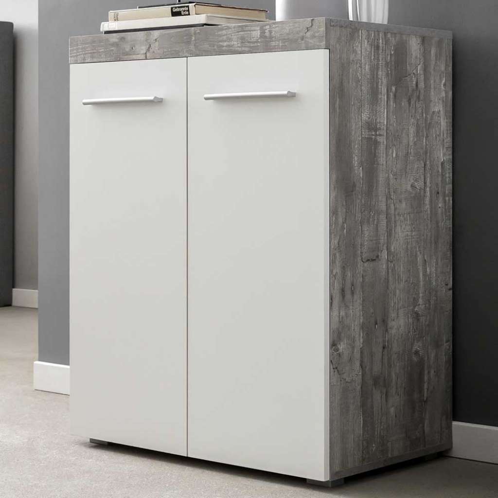 Türenkommode in Weiß und Beton Grau 70 cm breit