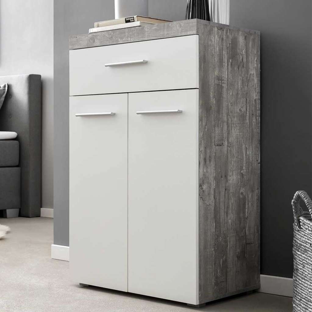 Dielen Kommode in Weiß und Beton Grau 70 cm breit