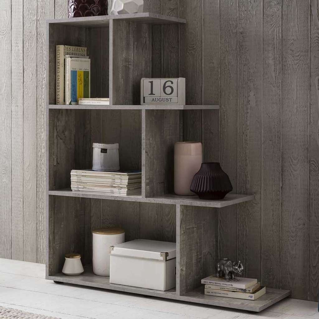 Standregal in Beton Grau Treppenform