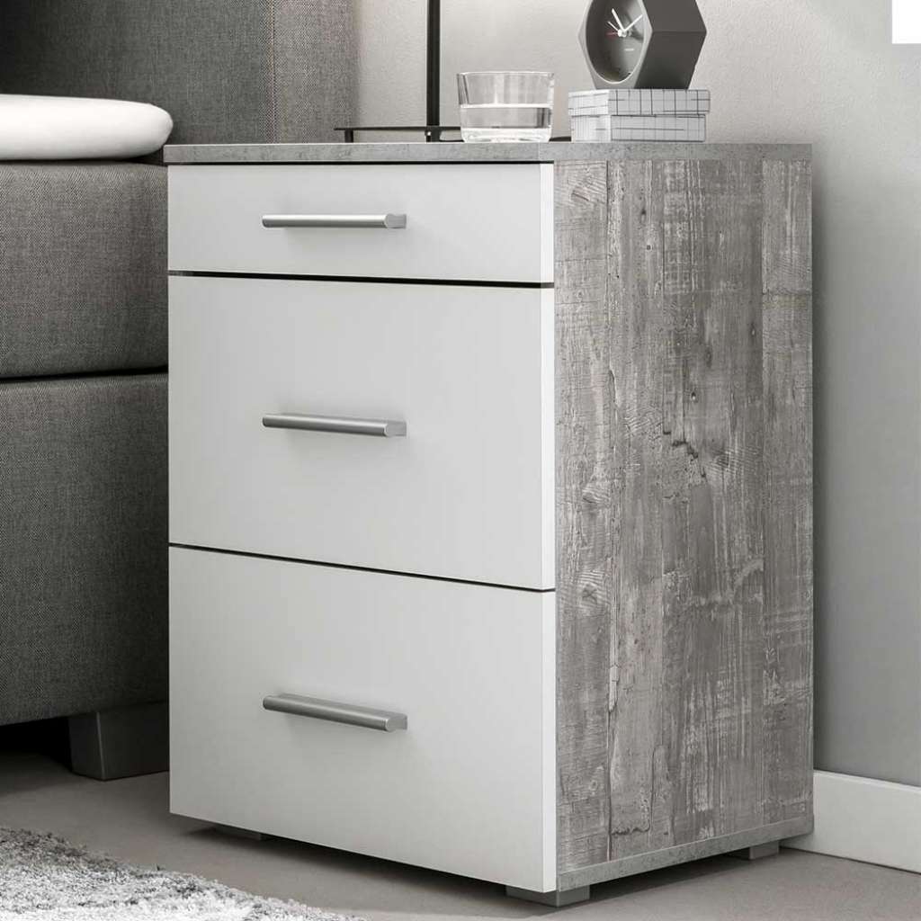 Nachtschrank in Weiß und Beton Grau 45 cm breit