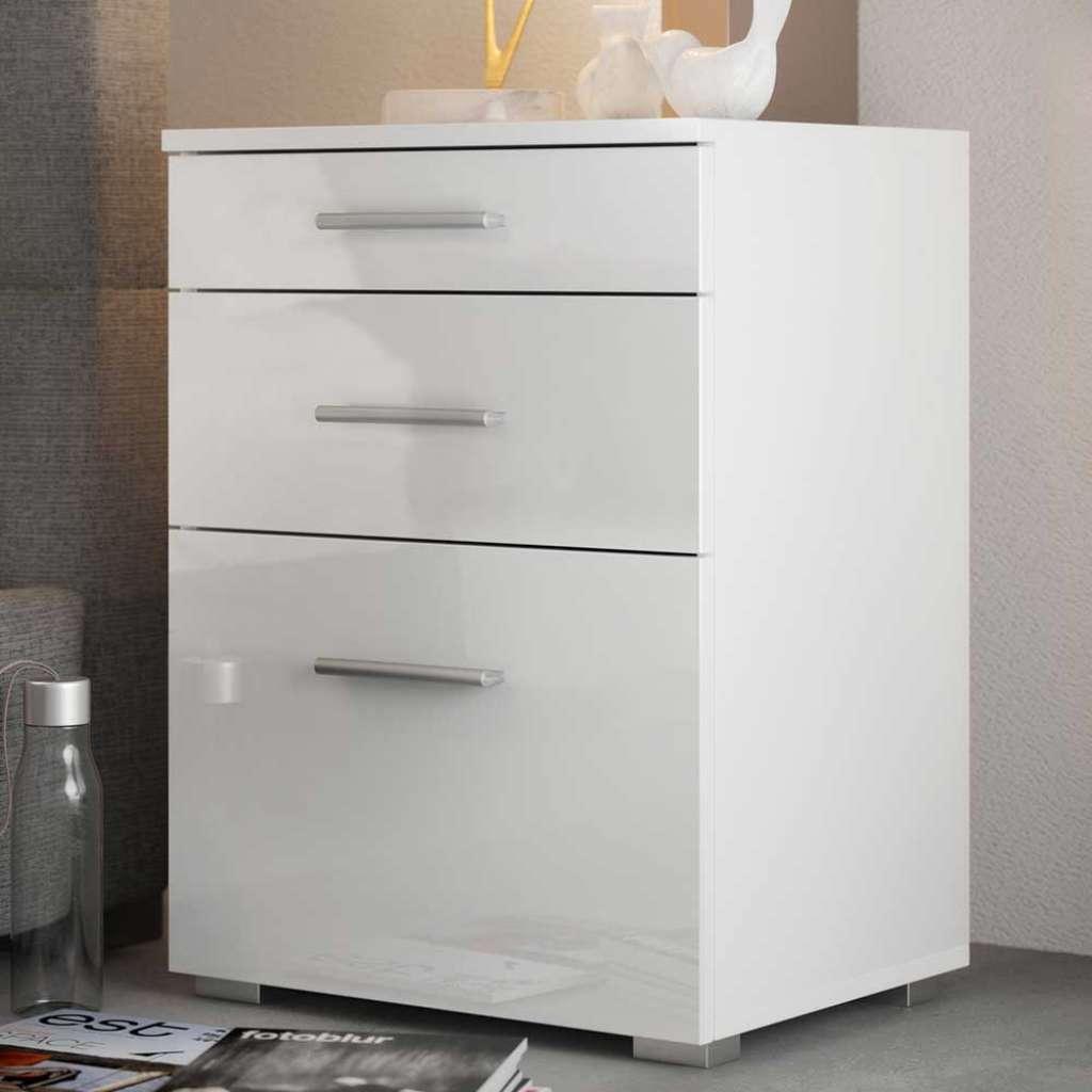 Hochglanz Nachtschrank in Weiß 45 cm breit