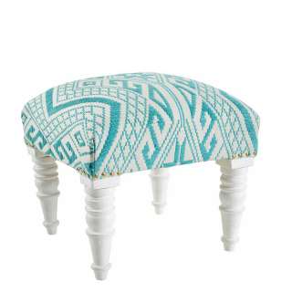 Hocker in Türkis und Weiß Ethno Muster