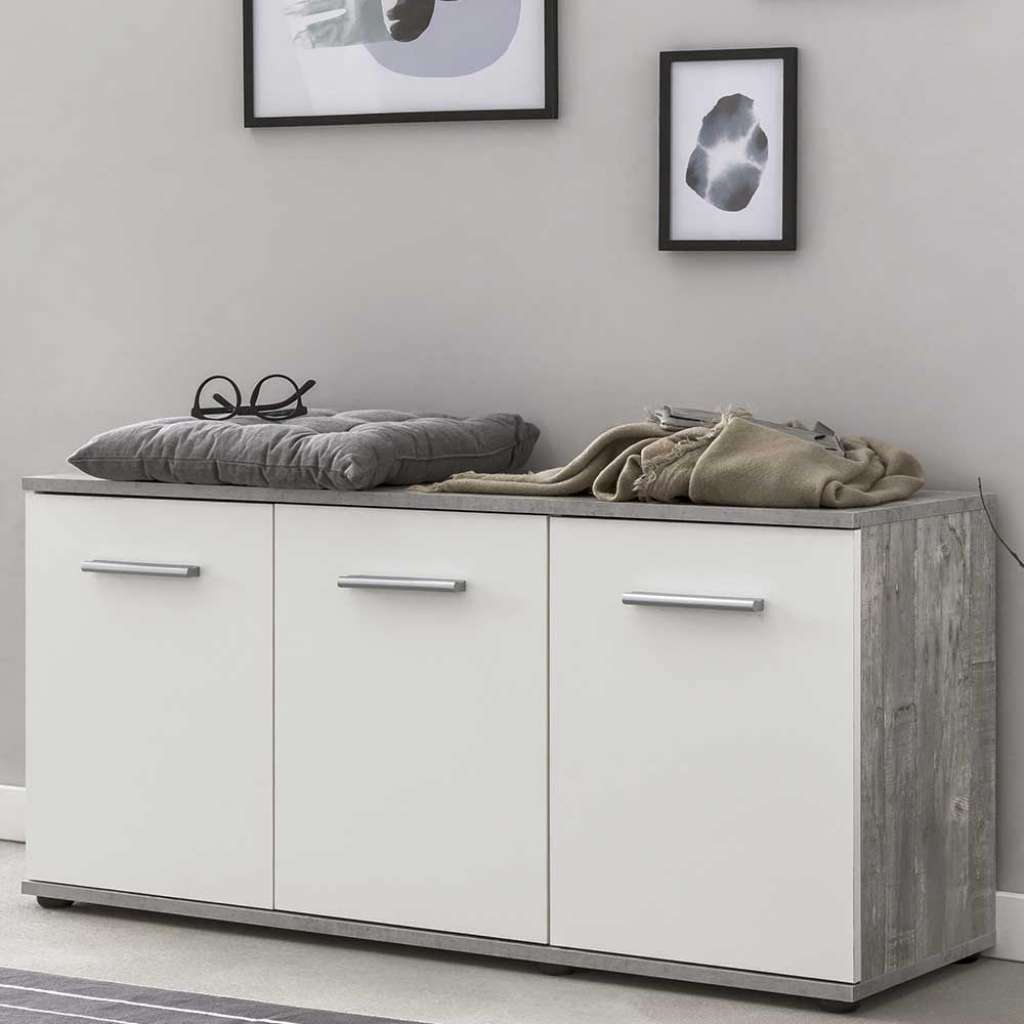 Kommode in Weiß und Beton Grau 50 cm hoch