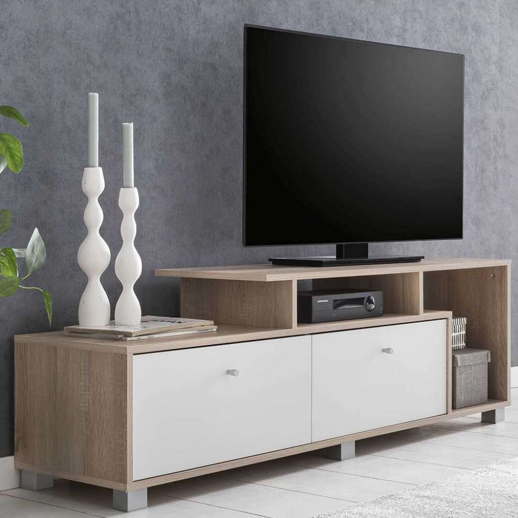 Fernsehboard in Weiß und Sonoma Eiche 140 cm breit