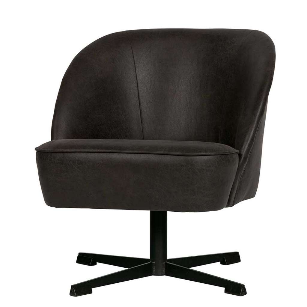 Retro Polstersessel in Schwarz Recyclingleder drehbar