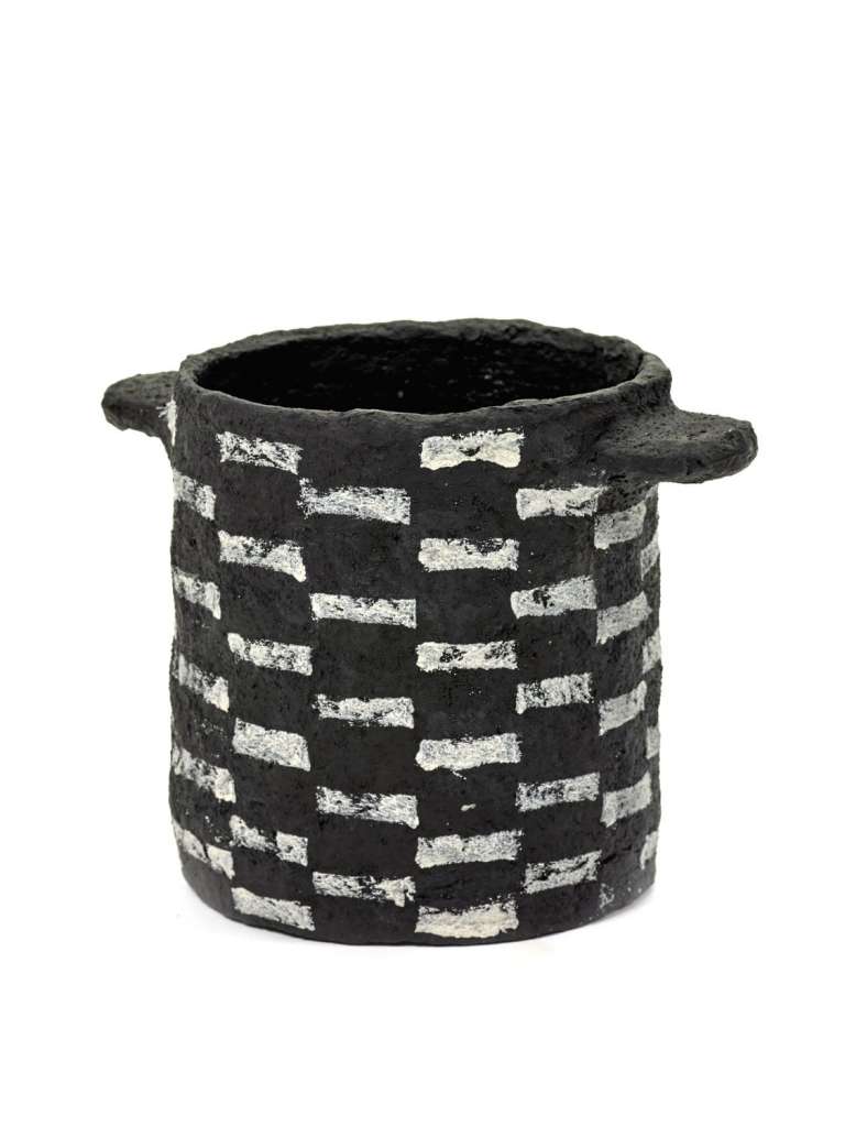 Serax - Marie Papier Mache Blumentopf - rechteckiges Muster - schwarz - indoor