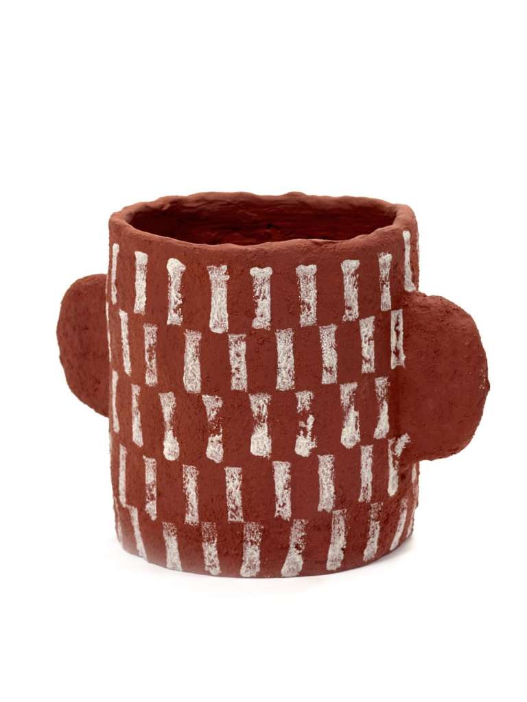 Serax - Marie Papier Mache Blumentopf - rechteckiges Muster - rot - indoor