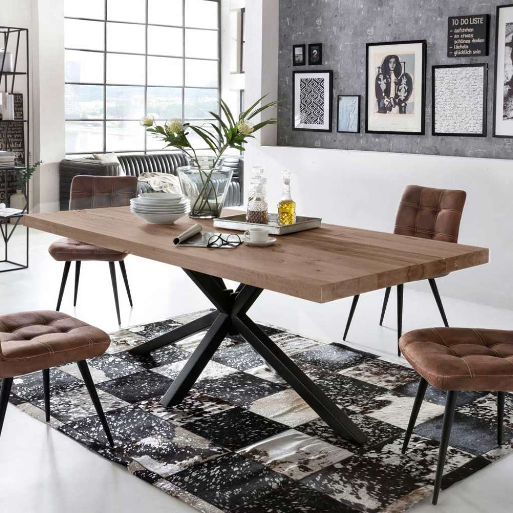 Esstisch aus Eiche Massivholz und Eisen Loft Design
