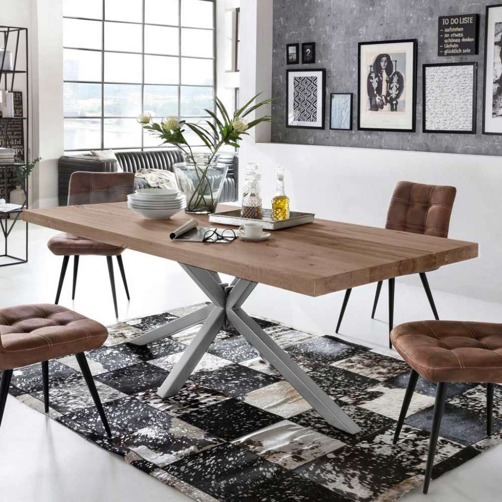 Esszimmertisch aus Eiche Massivholz und Eisen Loft Style