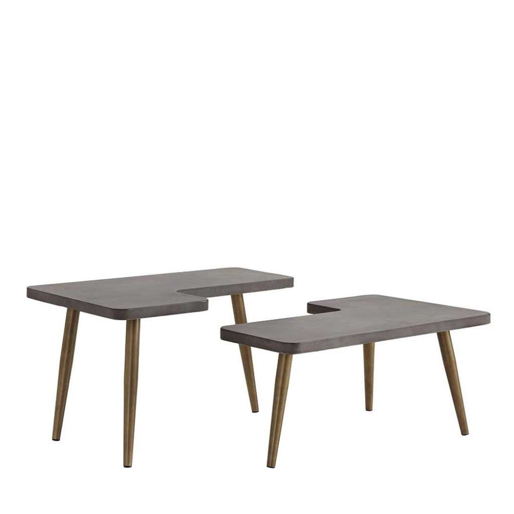 Designertisch Set aus Leichtbeton und Metall Beton Grau und Messingfarben (2-teilig)