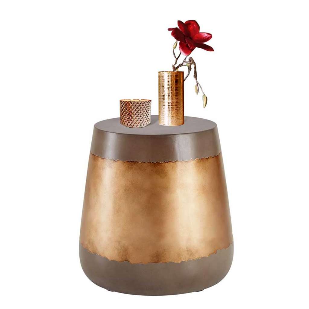 Design Beistelltisch in Beton Grau und Goldfarben modern
