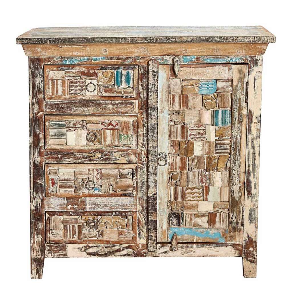 Echtholz Kommode im Shabby Chic Style mehrfarbig