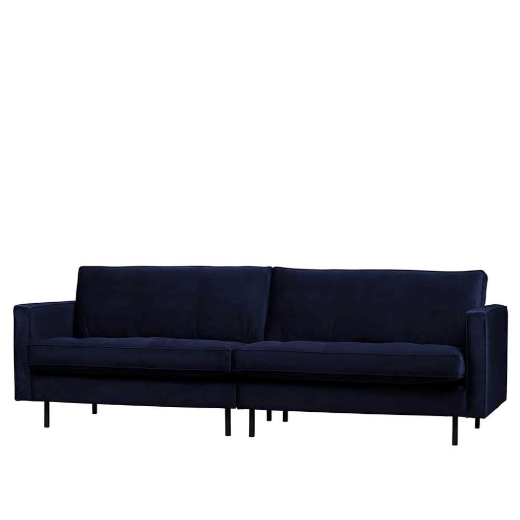 Retro Couch in Dunkelblau Samt 275 cm breit