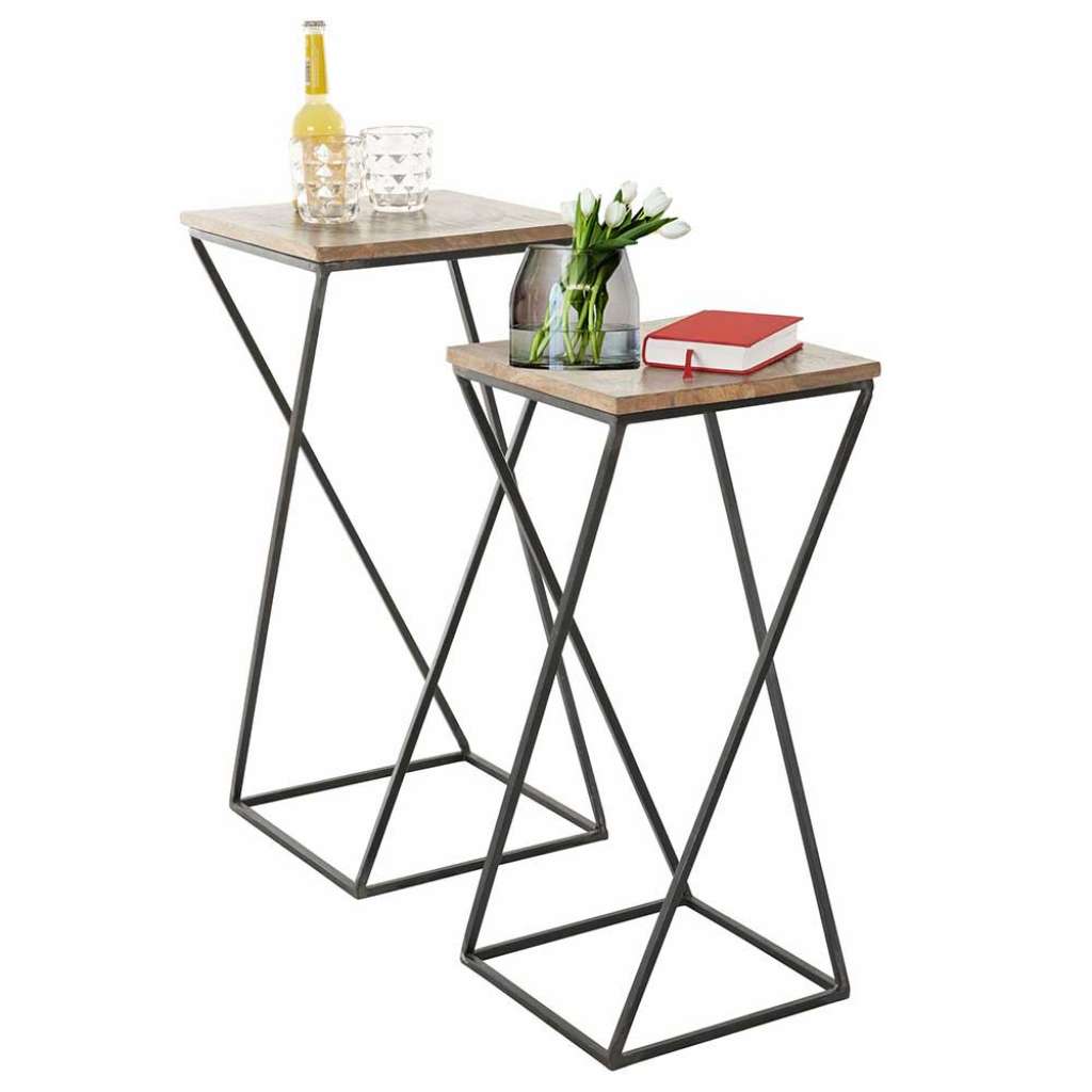 Beitisch Set aus Mangobaum Massivholz und Eisen Loft Design (2-teilig)