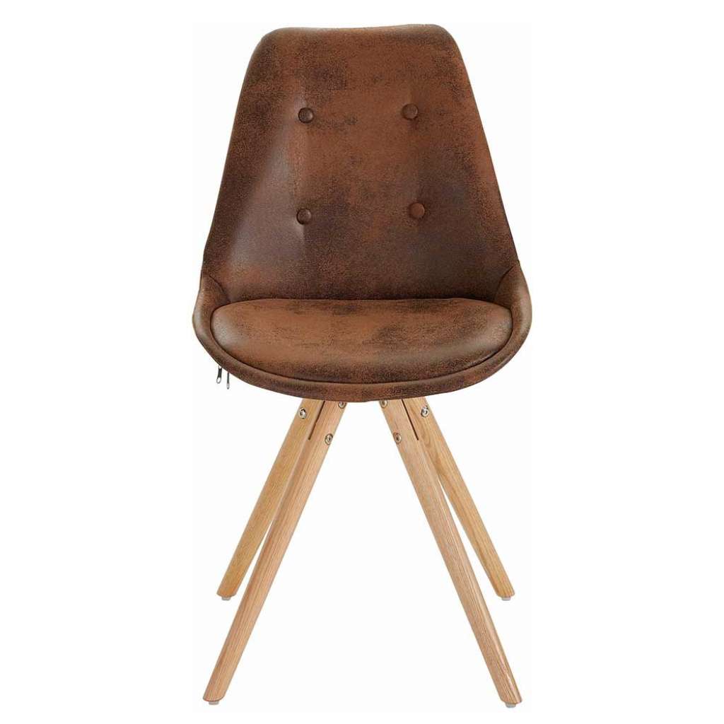 Esstisch Stühle in Cognac Braun Microfaser Massivholzgestell (2er Set)