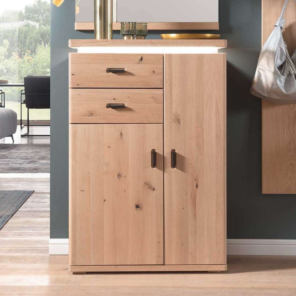 Dielenkommode in Eiche Bianco furniert LED Beleuchtung
