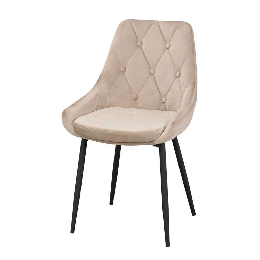 Esstisch Stühle in Beige Samt Knöpfen verziert (2er Set)