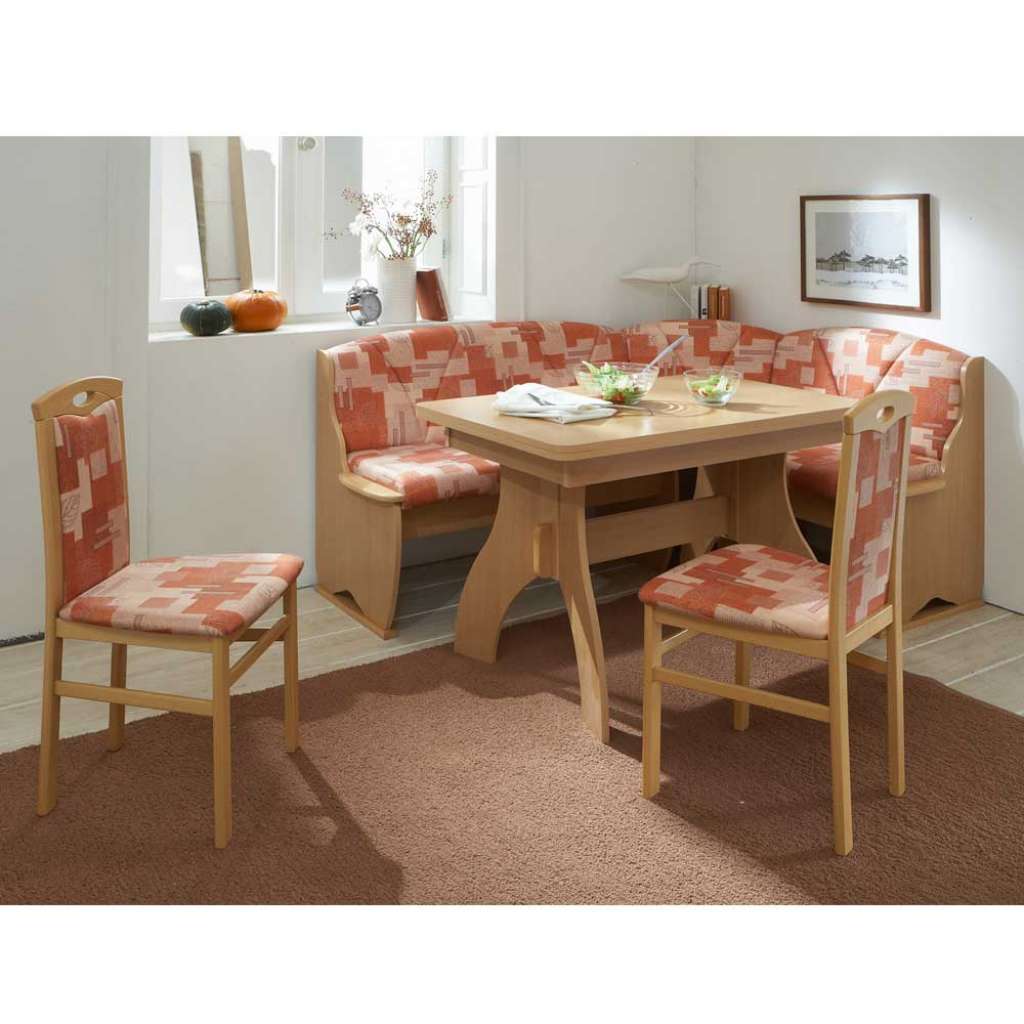 Eßecke in Terracotta und Buchefarben Buche Massivholz und Microfaser (4-teilig)