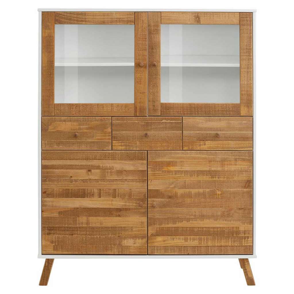 Esszimmer Highboard in Weiß Kiefer teilmassiv Skandi Design