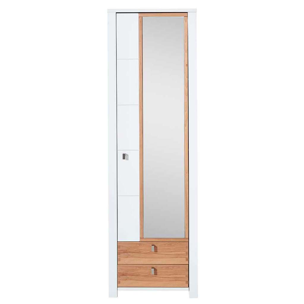 Dielenkleiderschrank in Weiß und Wildbuche Optik Spiegel