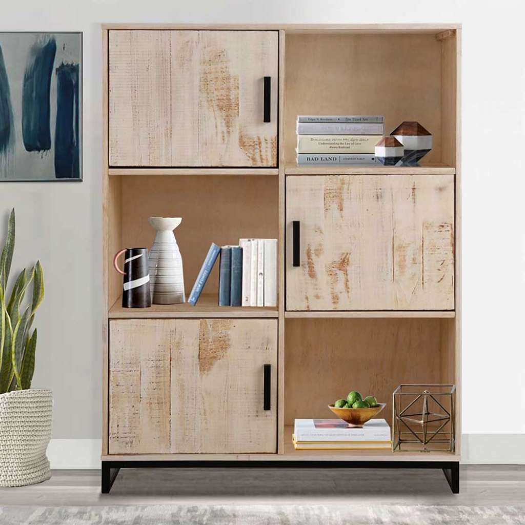 Türen Regal in Kiefer White Wash und Schwarz 110 cm breit