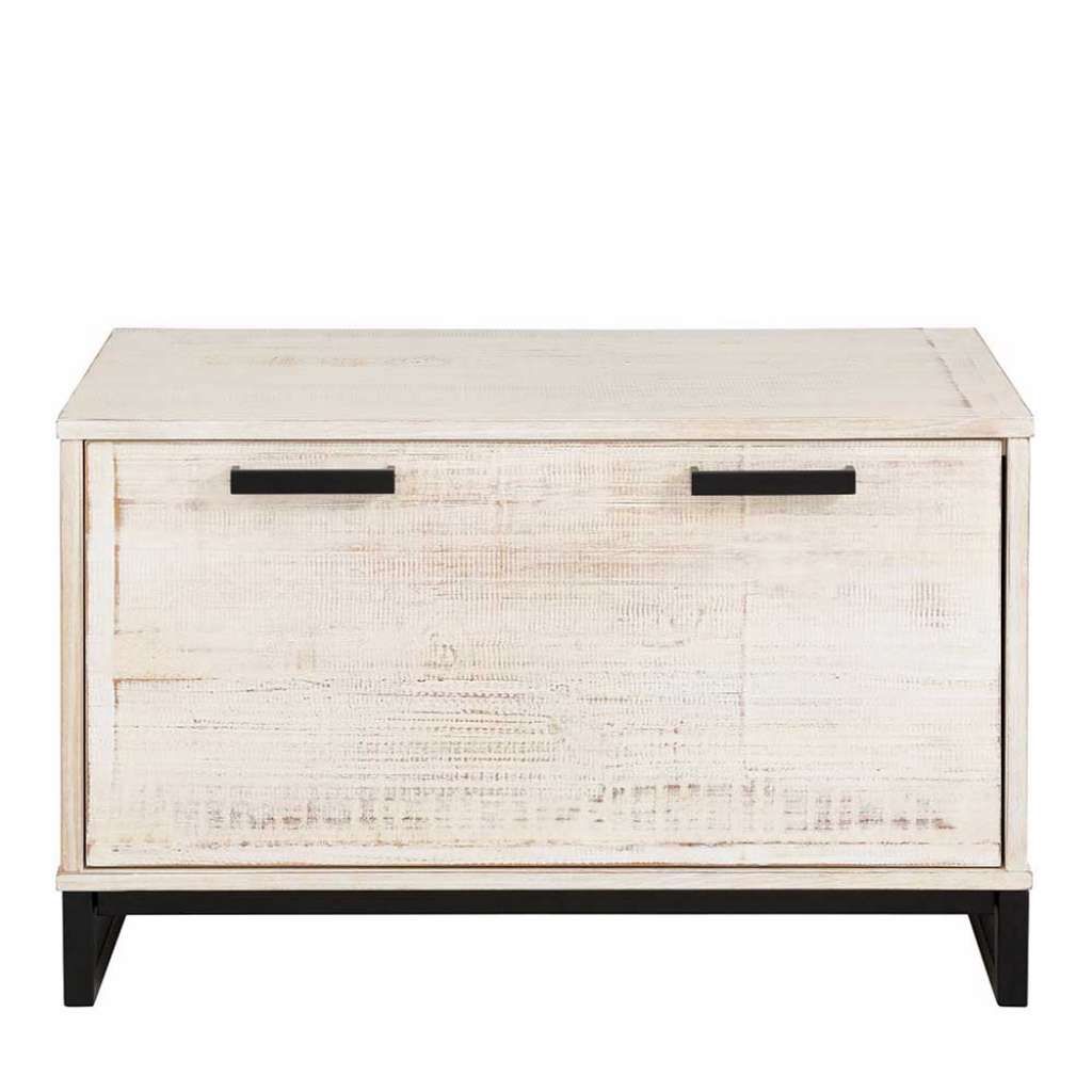 Garderobenbank in Kiefer White Wash und Schwarz Klappe
