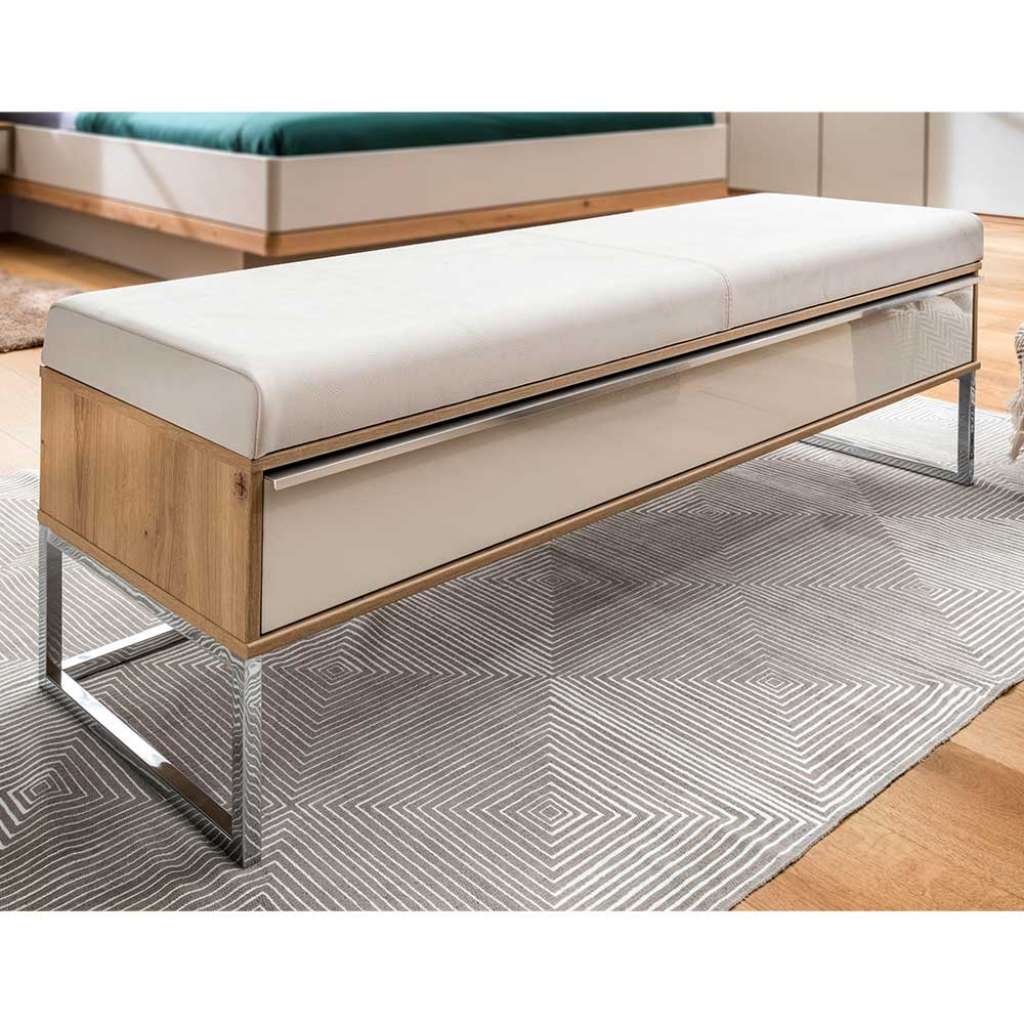 Ankleidebank in Eiche Bianco und Beige 50 cm Sitzhöhe